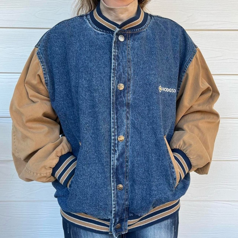 Port Authority Denim and Tan Varsity Jacket